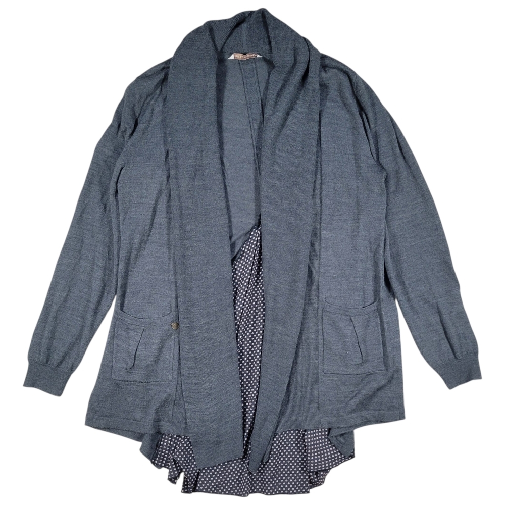 Soft Surroundings Cardigan Womens M Gray Open Front‎ Wool Blend Split Back Cozy